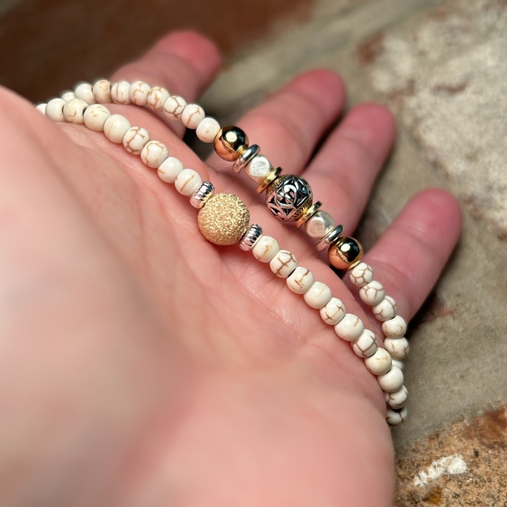 Howlite Anklet & Bracelets with 14k Gold Filled Beads - Picture 6 of 11